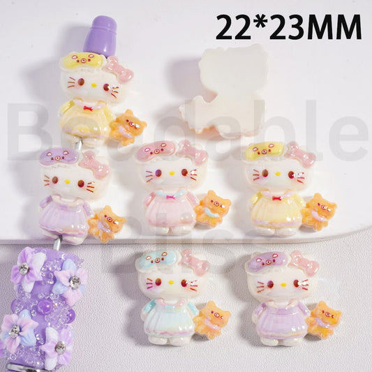 Acrylic Beads UV Coating Cute Hello Kitt Holds a Little Bear Doll, 22*23MM, Random Mix