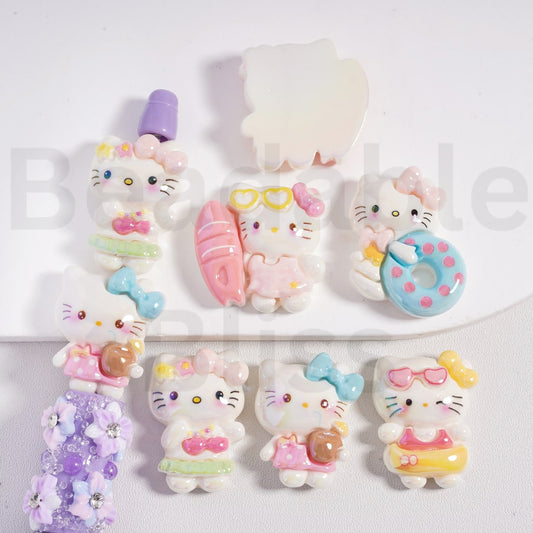 Acrylic Beads UV Coating Cute Hello Kitt with Swim Suit, Random Mix