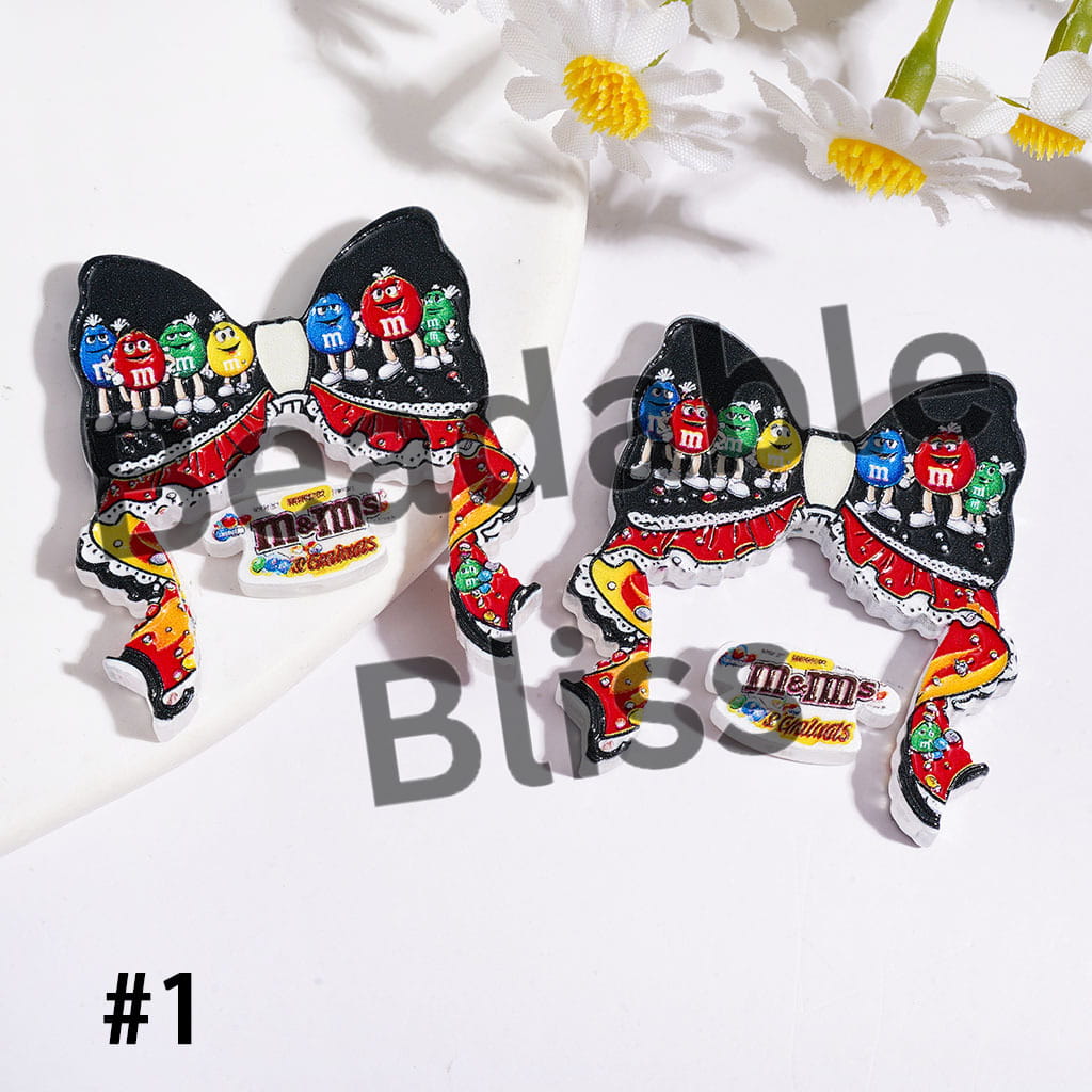 Funny Candy Chip Series Acrylic Beads Bow and Piece, Various Style, Black and White (Please Read Description)