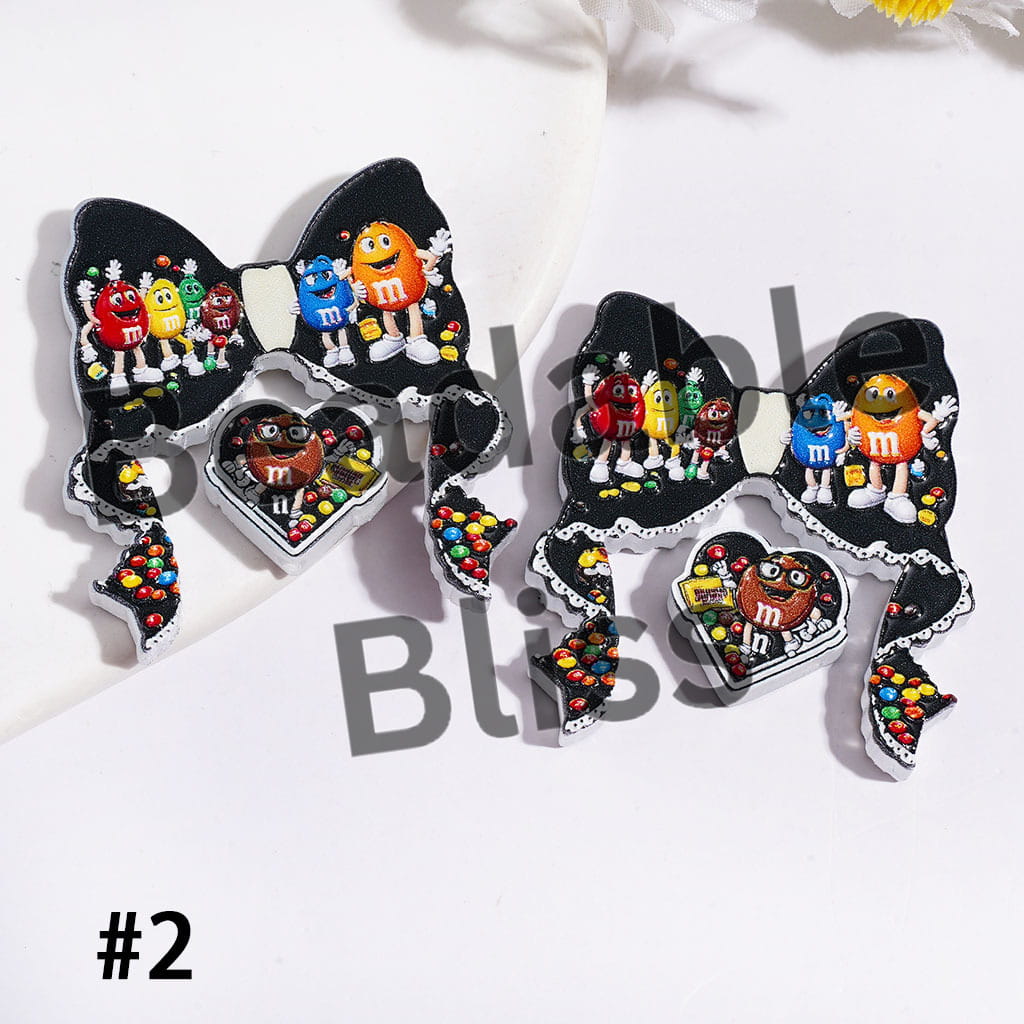 Funny Candy Chip Series Acrylic Beads Bow and Piece, Various Style, Black and White (Please Read Description)