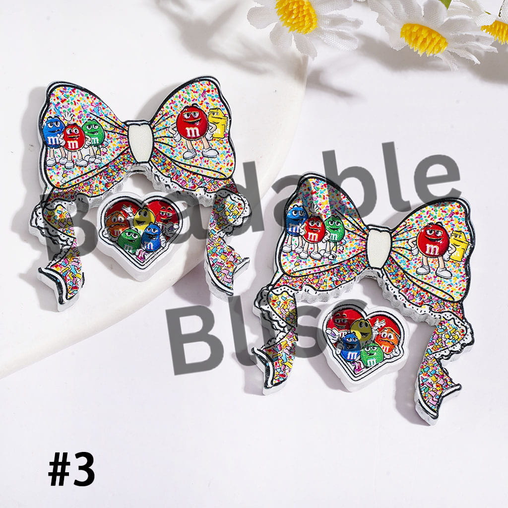 Funny Candy Chip Series Acrylic Beads Bow and Piece, Various Style, Black and White (Please Read Description)