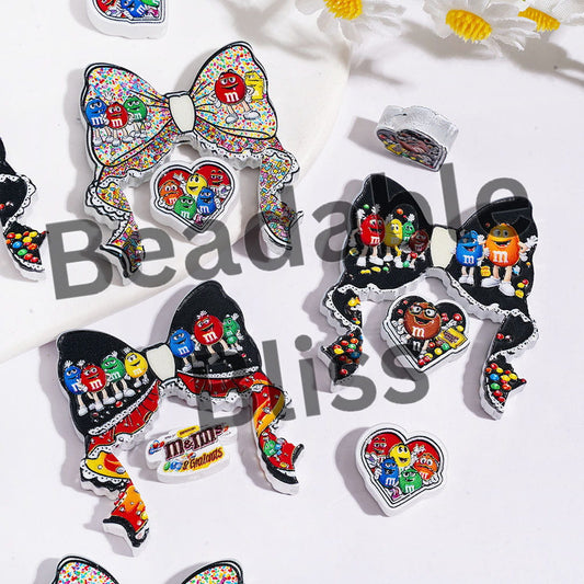 Funny Candy Chip Series Acrylic Beads Bow and Piece, Various Style, Black and White (Please Read Description)