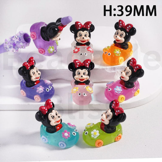 Acrylic Beads Cute Minni Drives Bumper Cars, 39MM Height, Random Mix
