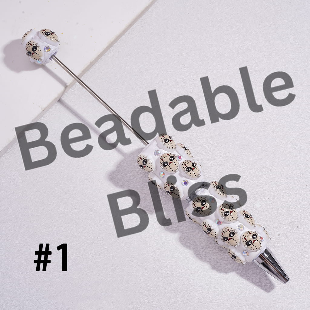 Beadable Clay Pens with Horror Character Head-Parts Series and AB Rhinestones