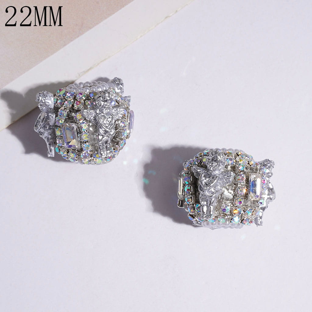 Handmade Acrylic Beads w Alloy Cross Shaped Angel & Rectangular Rhinestones, AB Rhinestone & White Pearl Chains, 22MM