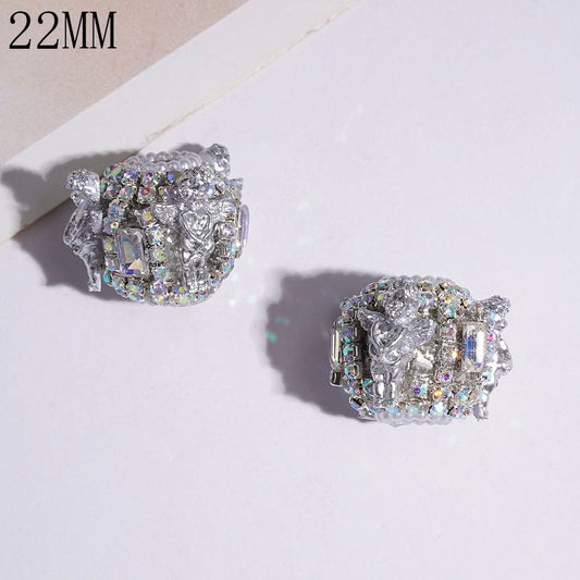 Handmade Acrylic Beads w Alloy Cross Shaped Angel & Rectangular Rhinestones, AB Rhinestone & White Pearl Chains, 22MM