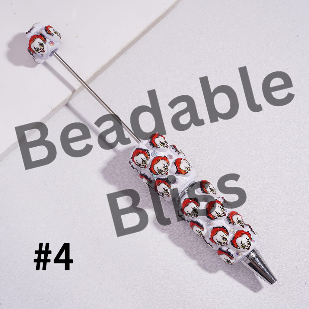 Beadable Clay Pens with Horror Character Head-Parts Series and AB Rhinestones