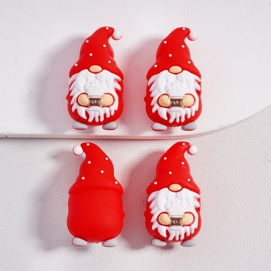 Silicone Focal Beads 3D Cute Gnome with Red Christmas Hat