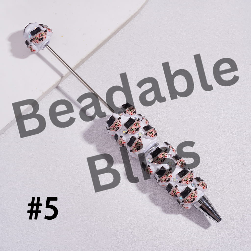 Beadable Clay Pens with Horror Character Head-Parts Series and AB Rhinestones