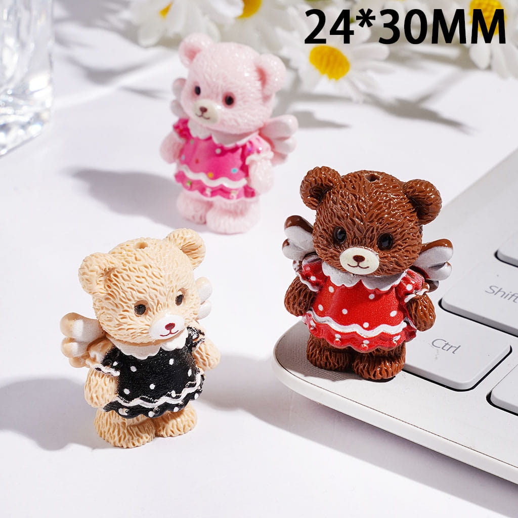 Mini Angel Bear with Various Colors Dress and White Wings, 24*30MM, Random Mix