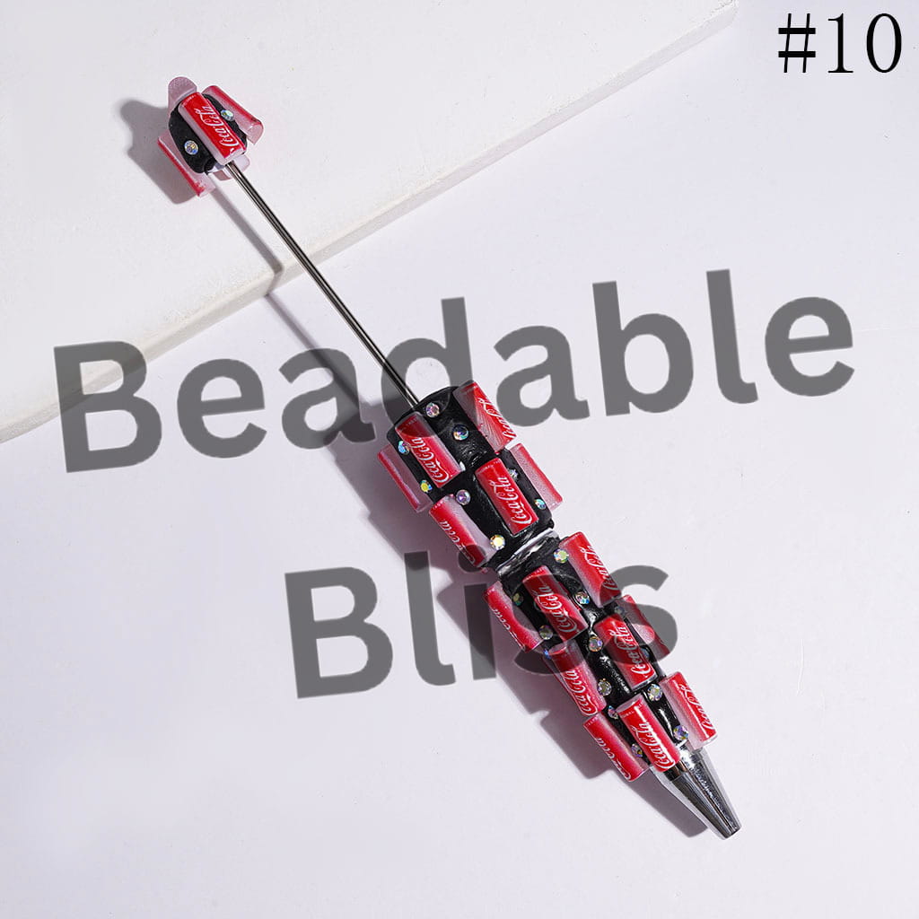 Beadable Clay Pens with Soda Carbonated Soft Drinking Can and AB Rhinestones, Diverse Designs