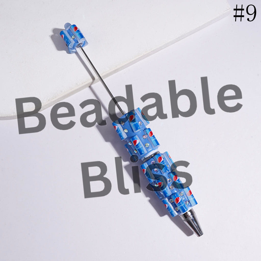 Beadable Clay Pens with Soda Carbonated Soft Drinking Can and AB Rhinestones, Diverse Designs