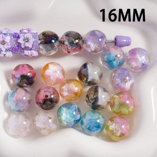 Acrylic Beads UV Coating Large Multi-Color Star Gold Foil Paper Inside, Clear, 16MM