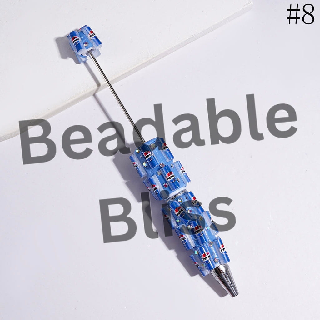 Beadable Clay Pens with Soda Carbonated Soft Drinking Can and AB Rhinestones, Diverse Designs