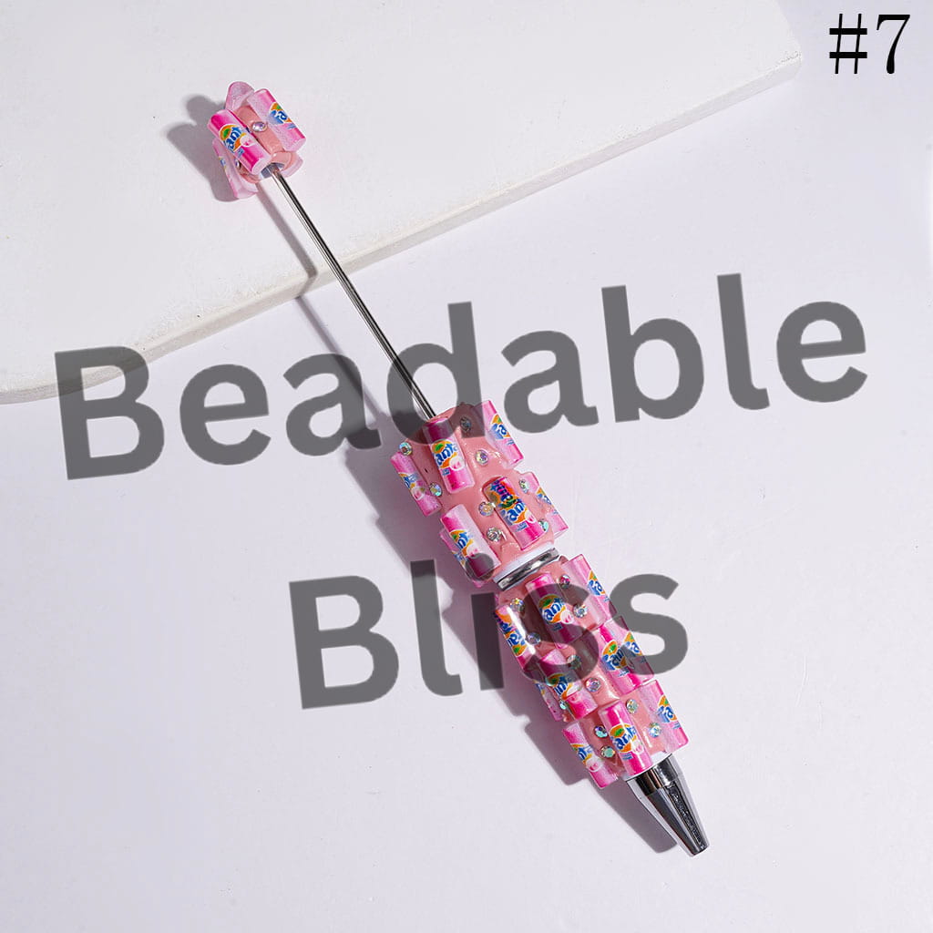 Beadable Clay Pens with Soda Carbonated Soft Drinking Can and AB Rhinestones, Diverse Designs