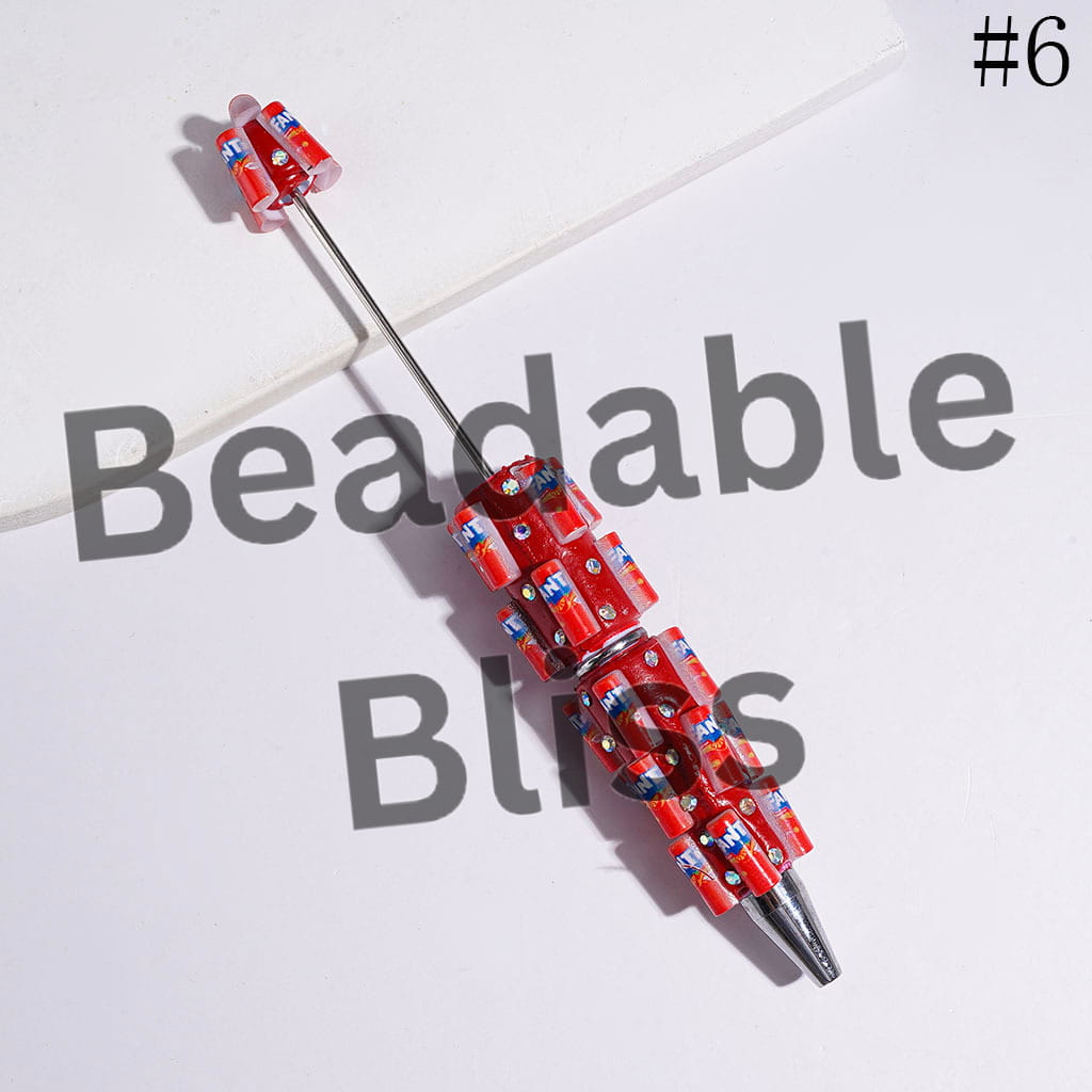 Beadable Clay Pens with Soda Carbonated Soft Drinking Can and AB Rhinestones, Diverse Designs