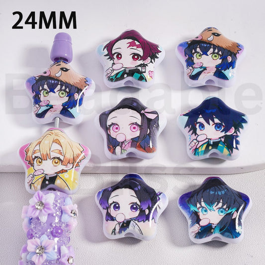 Acrylic Beads Star Shape Cute Demo Slaye Series Japan Anime, 24MM, Random Mix