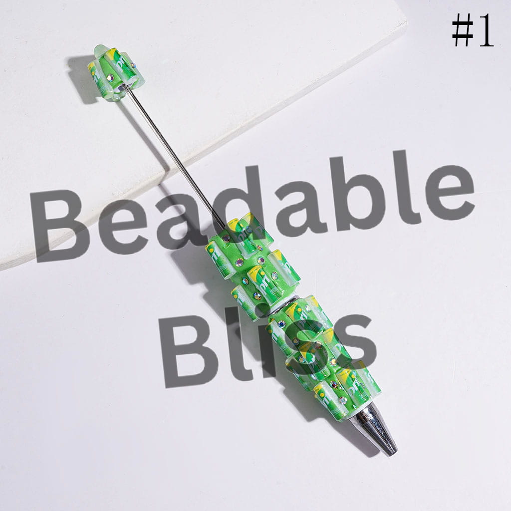 Beadable Clay Pens with Soda Carbonated Soft Drinking Can and AB Rhinestones, Diverse Designs