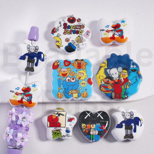 Acrylic Beads Cute Sesam Street  Series in Different Shapes, Random Mix
