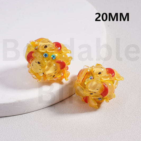 Clay Beads Cute Yellow Lying-Down Winnie the Poo AB Rhinestones, 20MM