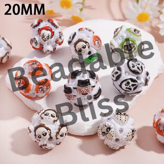 Clay Beads with Horror Character Series and AB Rhinestones, 20MM, Random Mix