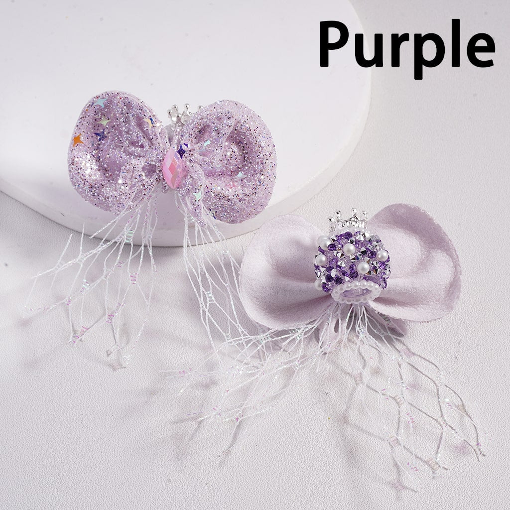 Sugar Acrylic Beads with Fancy Silver Crown White Pearls Shiny Rhinestones Glitter Fabric Butterfly Bowknot