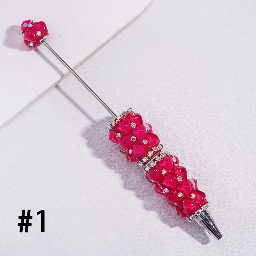 Beadable Clay Pens with Clear Hearts and AB Rhinestone Chains, Fluorescence Color