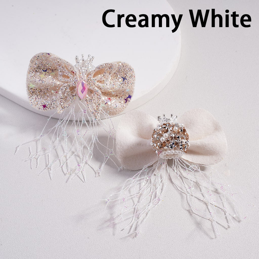 Sugar Acrylic Beads with Fancy Silver Crown White Pearls Shiny Rhinestones Glitter Fabric Butterfly Bowknot