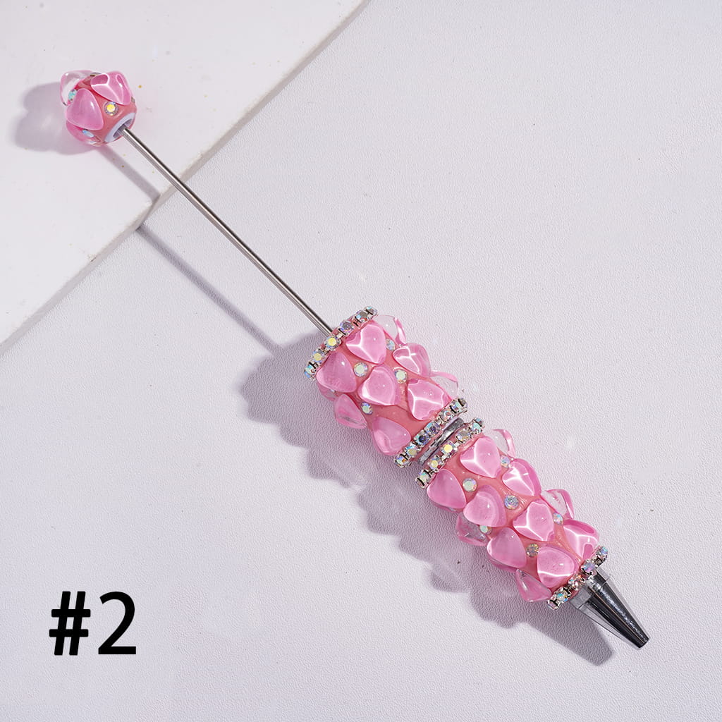 Beadable Clay Pens with Clear Hearts and AB Rhinestone Chains, Fluorescence Color