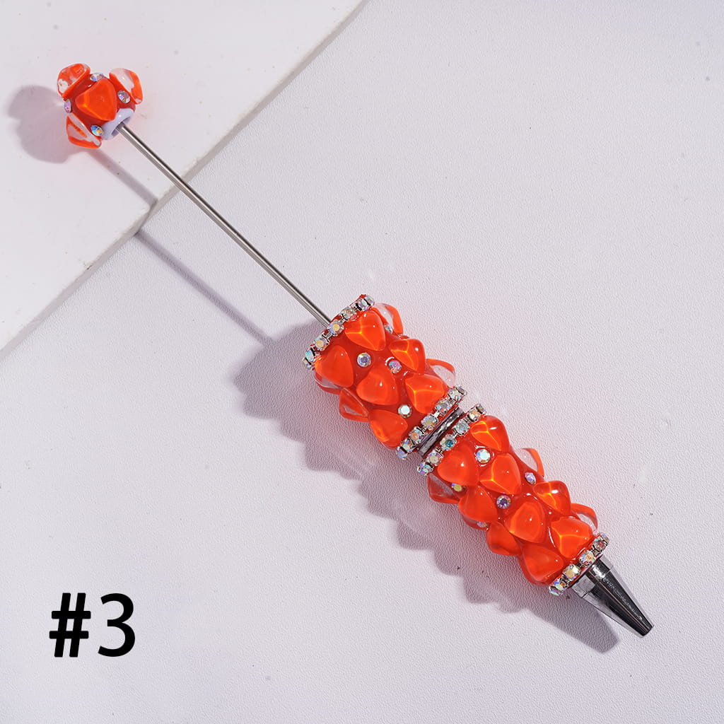 Beadable Clay Pens with Clear Hearts and AB Rhinestone Chains, Fluorescence Color