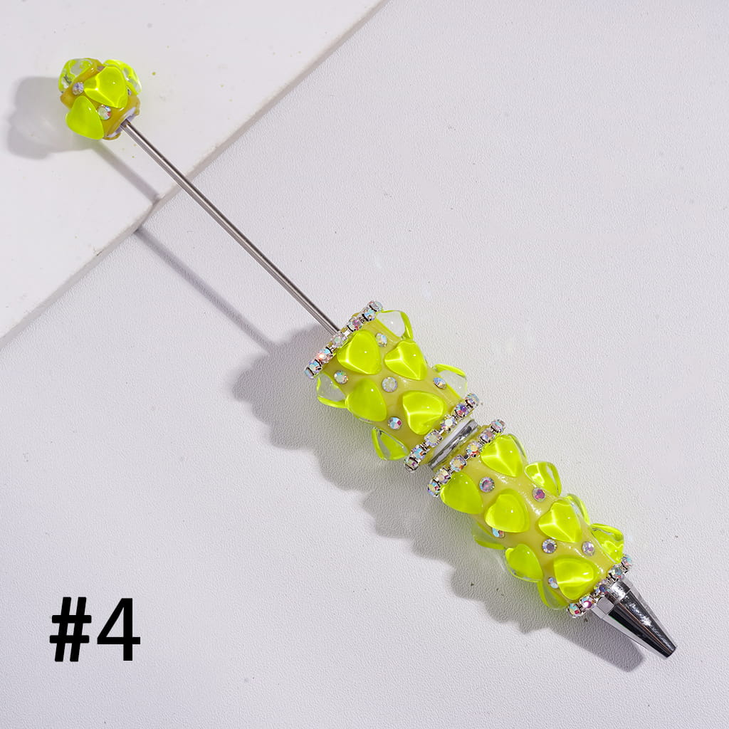 Beadable Clay Pens with Clear Hearts and AB Rhinestone Chains, Fluorescence Color