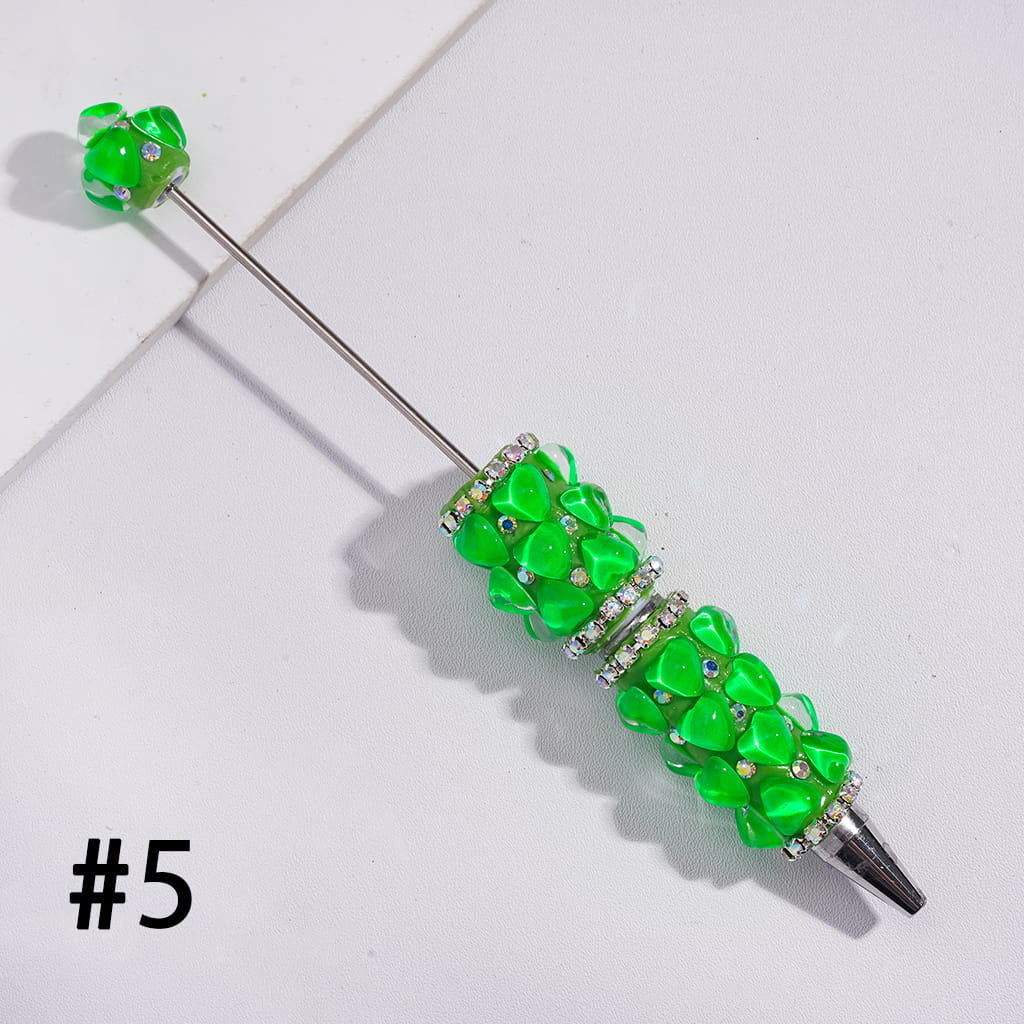 Beadable Clay Pens with Clear Hearts and AB Rhinestone Chains, Fluorescence Color