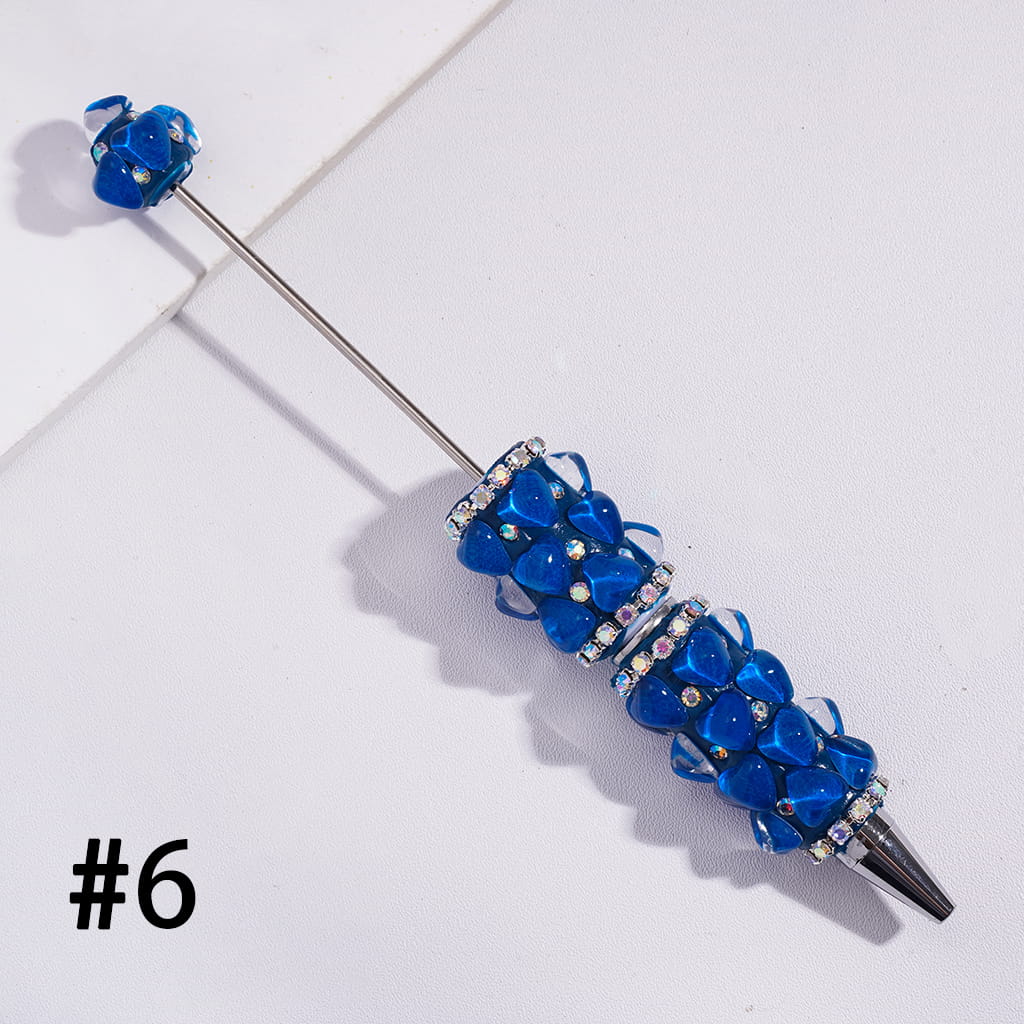 Beadable Clay Pens with Clear Hearts and AB Rhinestone Chains, Fluorescence Color