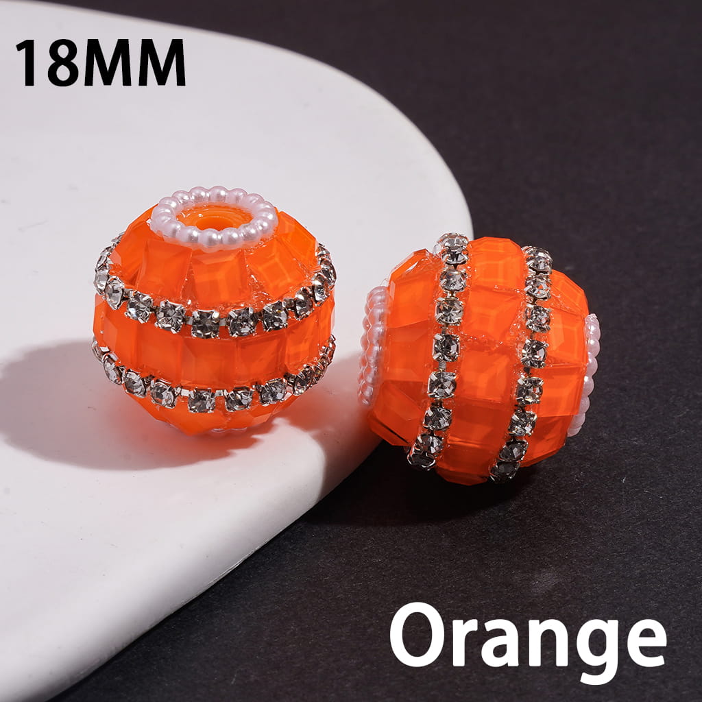 Handmade Acrylic Beads with Square Rhinestones, Clear Rhinestone and White Pearl Chains, 18MM, Neon Color