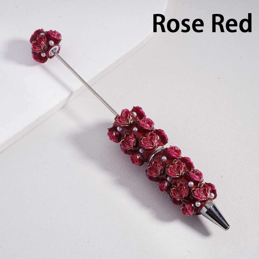 Beadable Clay Pen Luminous with Heart Shape Rose Flower White Pearls