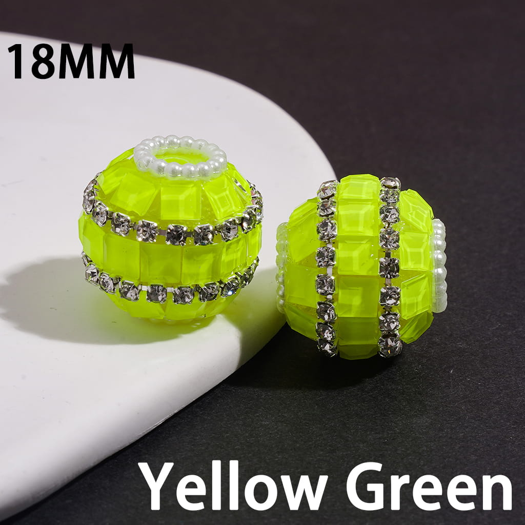 Handmade Acrylic Beads with Square Rhinestones, Clear Rhinestone and White Pearl Chains, 18MM, Neon Color