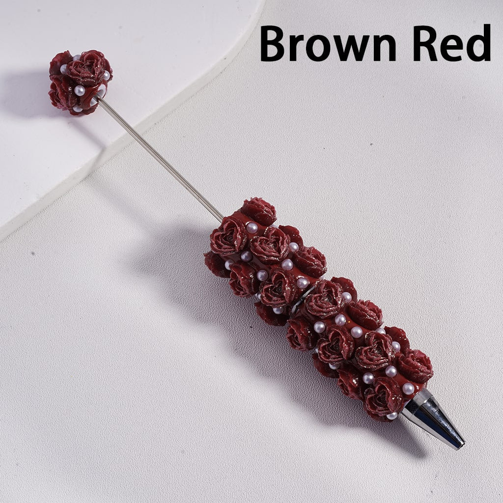 Beadable Clay Pen Luminous with Heart Shape Rose Flower White Pearls