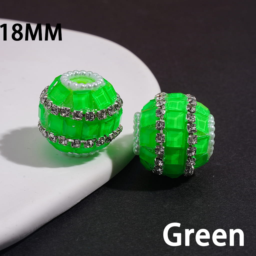 Handmade Acrylic Beads with Square Rhinestones, Clear Rhinestone and White Pearl Chains, 18MM, Neon Color