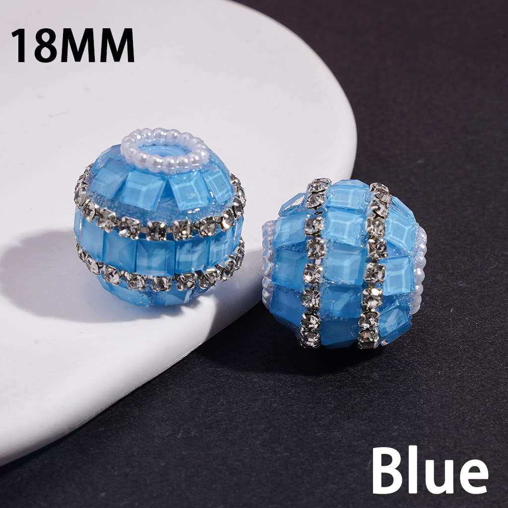 Handmade Acrylic Beads with Square Rhinestones, Clear Rhinestone and White Pearl Chains, 18MM, Neon Color