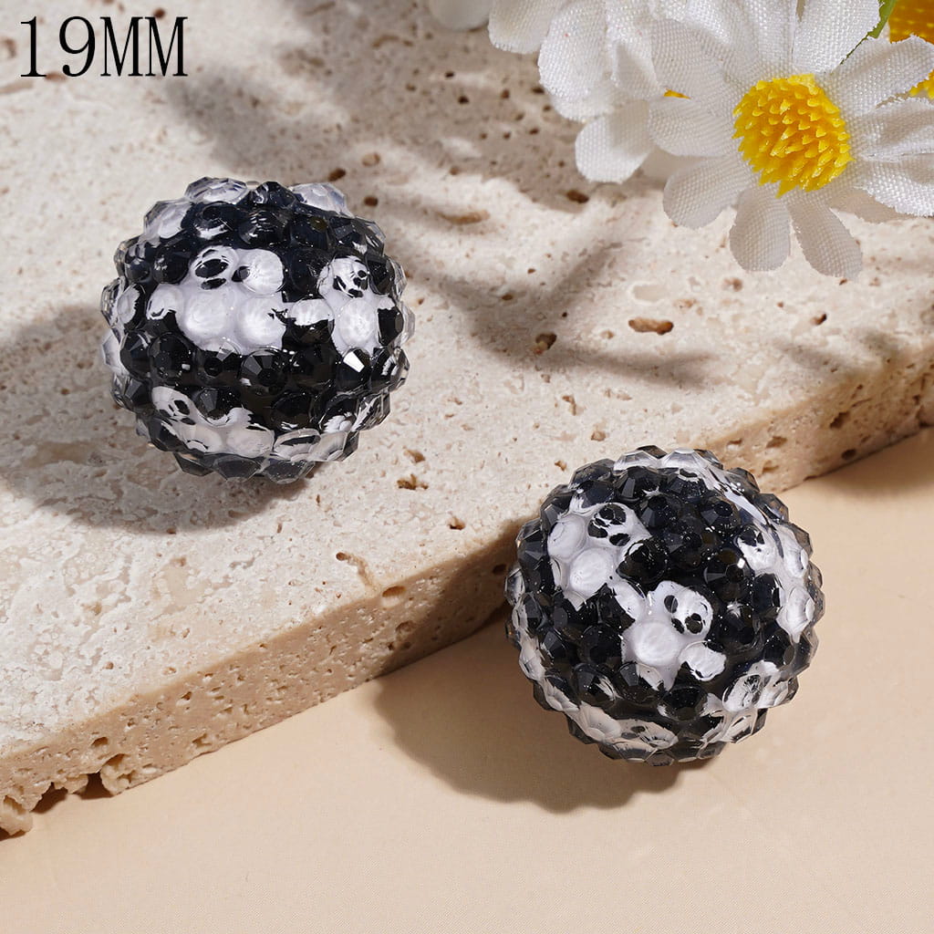 Clear Rhinestones on Ghost Spider Pumpkin Skull Patterns Background Acrylic Beads, 19MM, Various Halloween Style