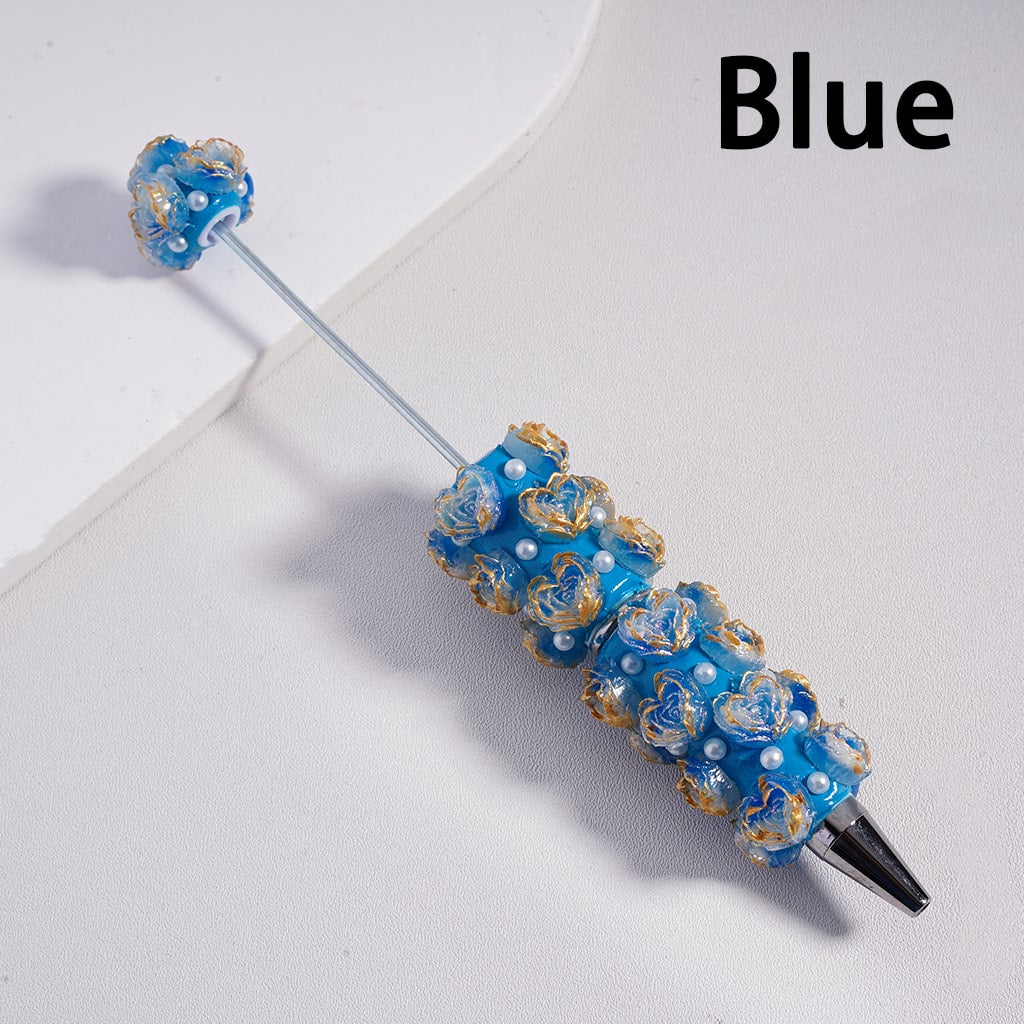 Beadable Clay Pen Luminous with Heart Shape Rose Flower White Pearls