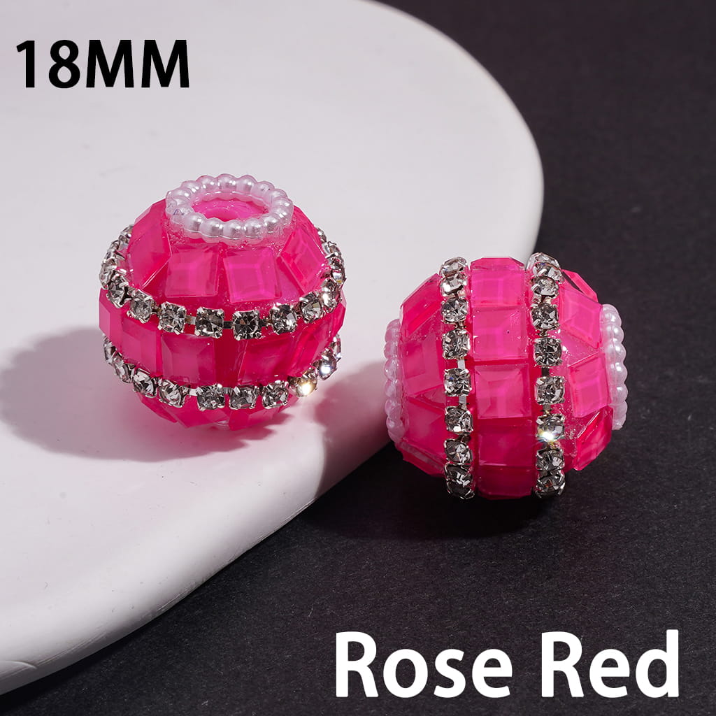 Handmade Acrylic Beads with Square Rhinestones, Clear Rhinestone and White Pearl Chains, 18MM, Neon Color