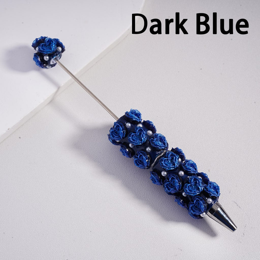 Beadable Clay Pen Luminous with Heart Shape Rose Flower White Pearls