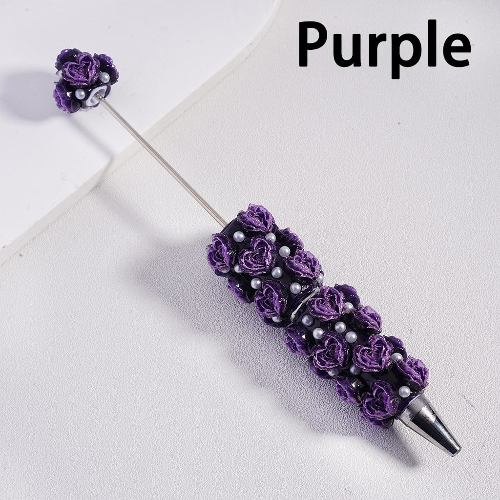 Beadable Clay Pen Luminous with Heart Shape Rose Flower White Pearls