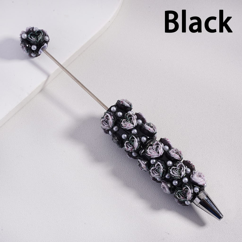 Beadable Clay Pen Luminous with Heart Shape Rose Flower White Pearls