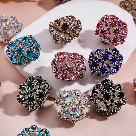 Handmade Acrylic Beads with Multi-Color Rhinestones in Silver Alloy Claw Setting, Around 22MM, Random Mix