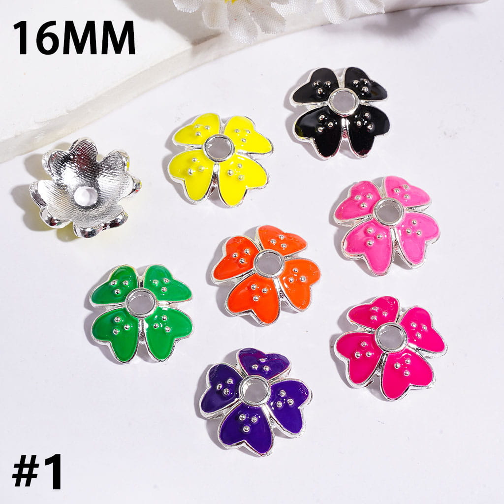 Alloy Bead Cages with Heart Shaped Four-Leaf Clover in Diverse Colors, Bead Cap, 16MM Silver & Gold Background (They Fit 14MM Beads)