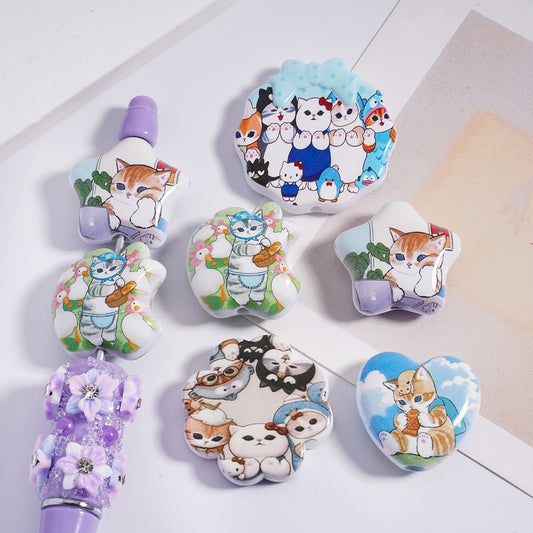 Acrylic Beads Cute Cat Kitty in Different Shapes, Random  Mix