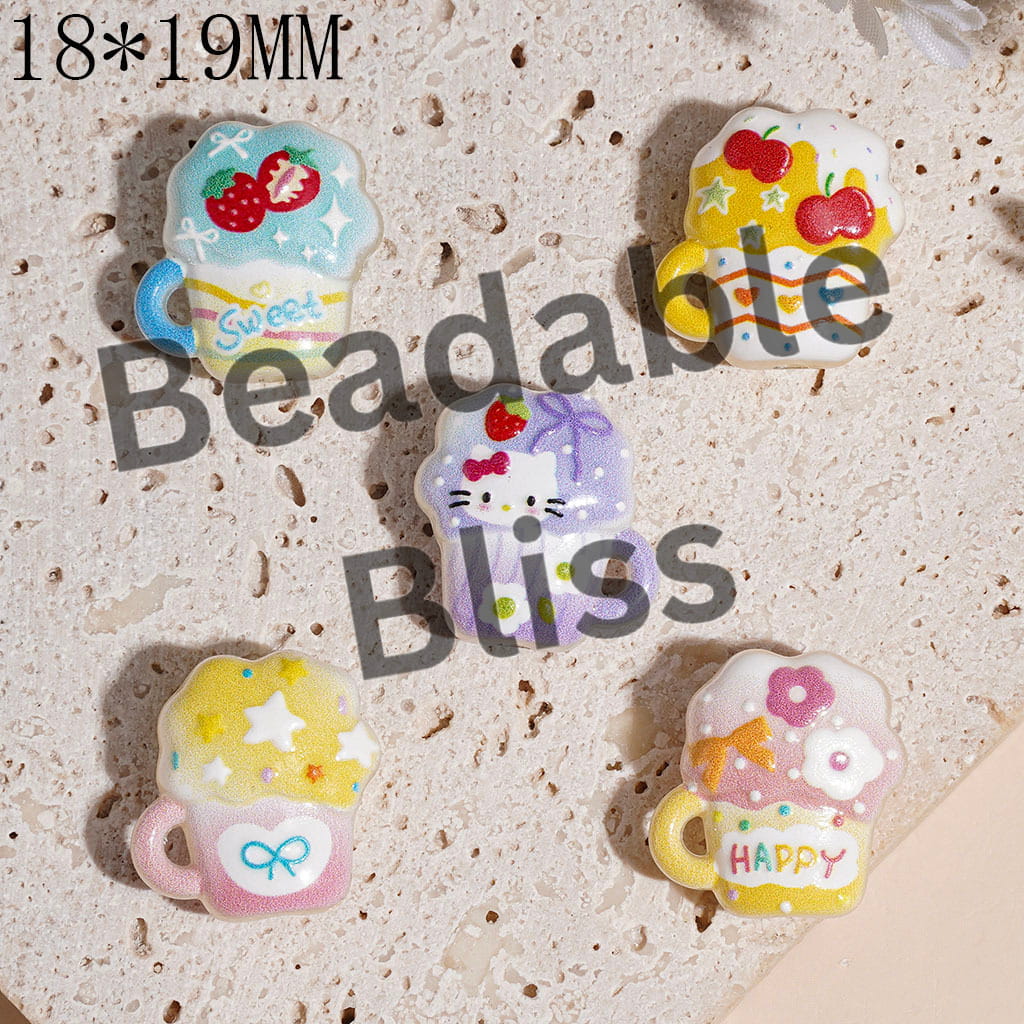 Acrylic Beads for Pendants Beer Cup with Flower Cat Strawberry Cherry, 18*19MM Multi-Color Random Mix