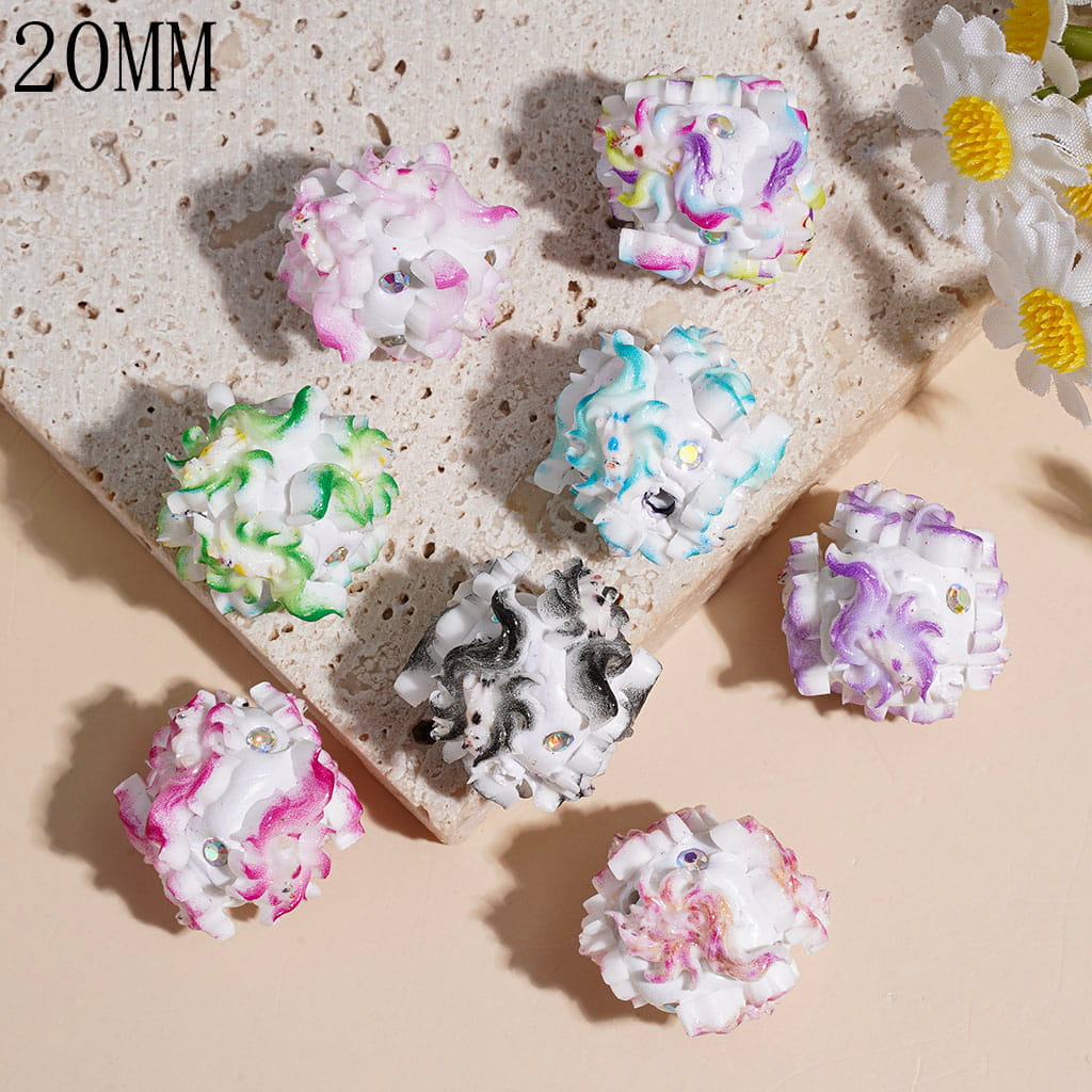 20MM - Clay Beads with Nine-Tailed Fox and AB Rhinestones, Various Colors, Random Mix